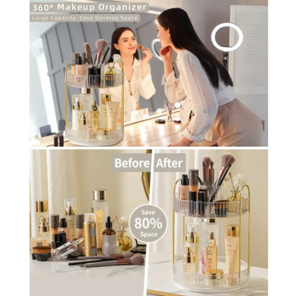 2 Tiers - 360° Turntable Makeup Organizer - Lazy Susan Cosmetics Storage